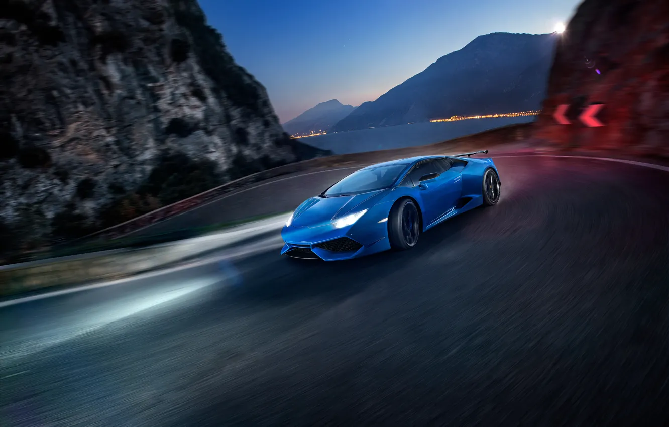 Фото обои Lamborghini, синяя, ламборгини, Novitec Torado, Huracan, хуракан
