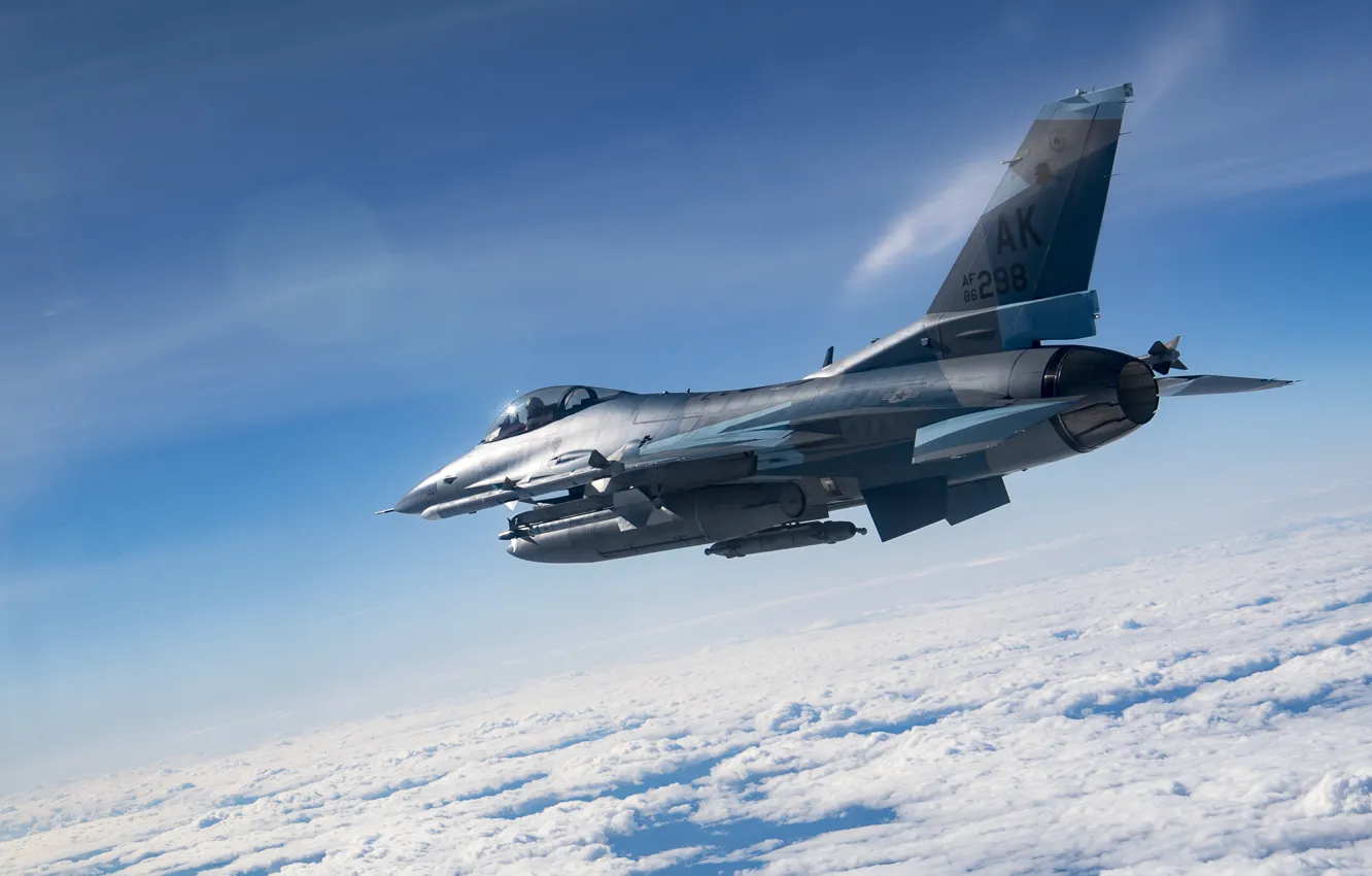 Фото обои Истребитель, USAF, F-16 Fighting Falcon, Облока, Aggressor Squadron