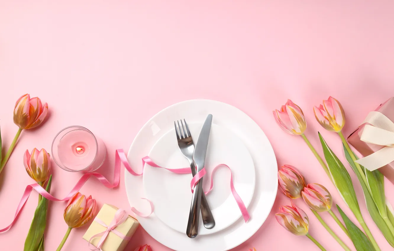 Фото обои цветы, подарок, тюльпаны, happy, 8 марта, pink, flowers, tulips