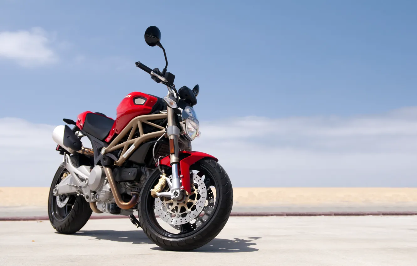 Фото обои red, Ducati, Monster, beach, road, sky, 696