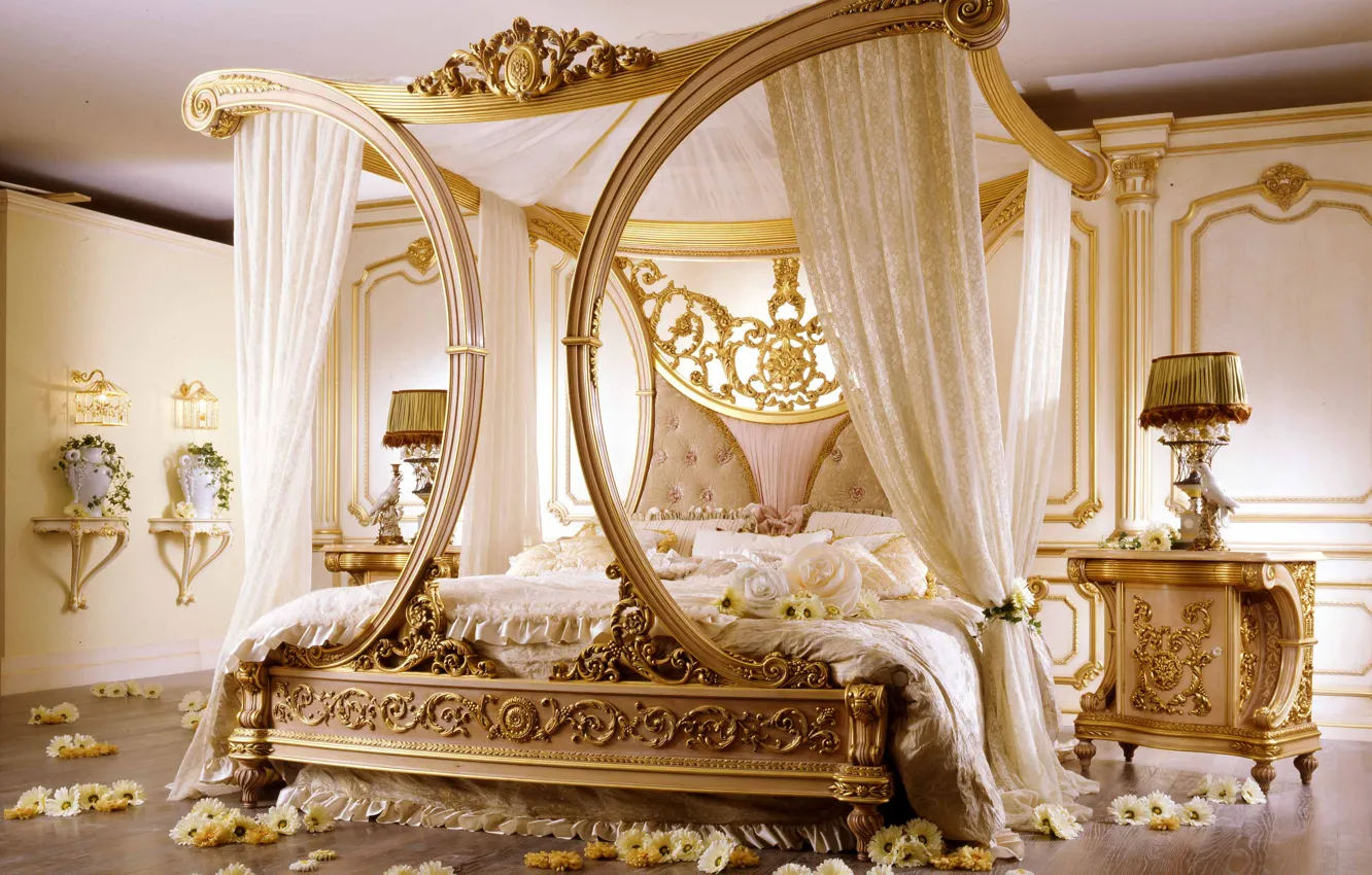 Фото обои цветы, комната, кровать, спальня