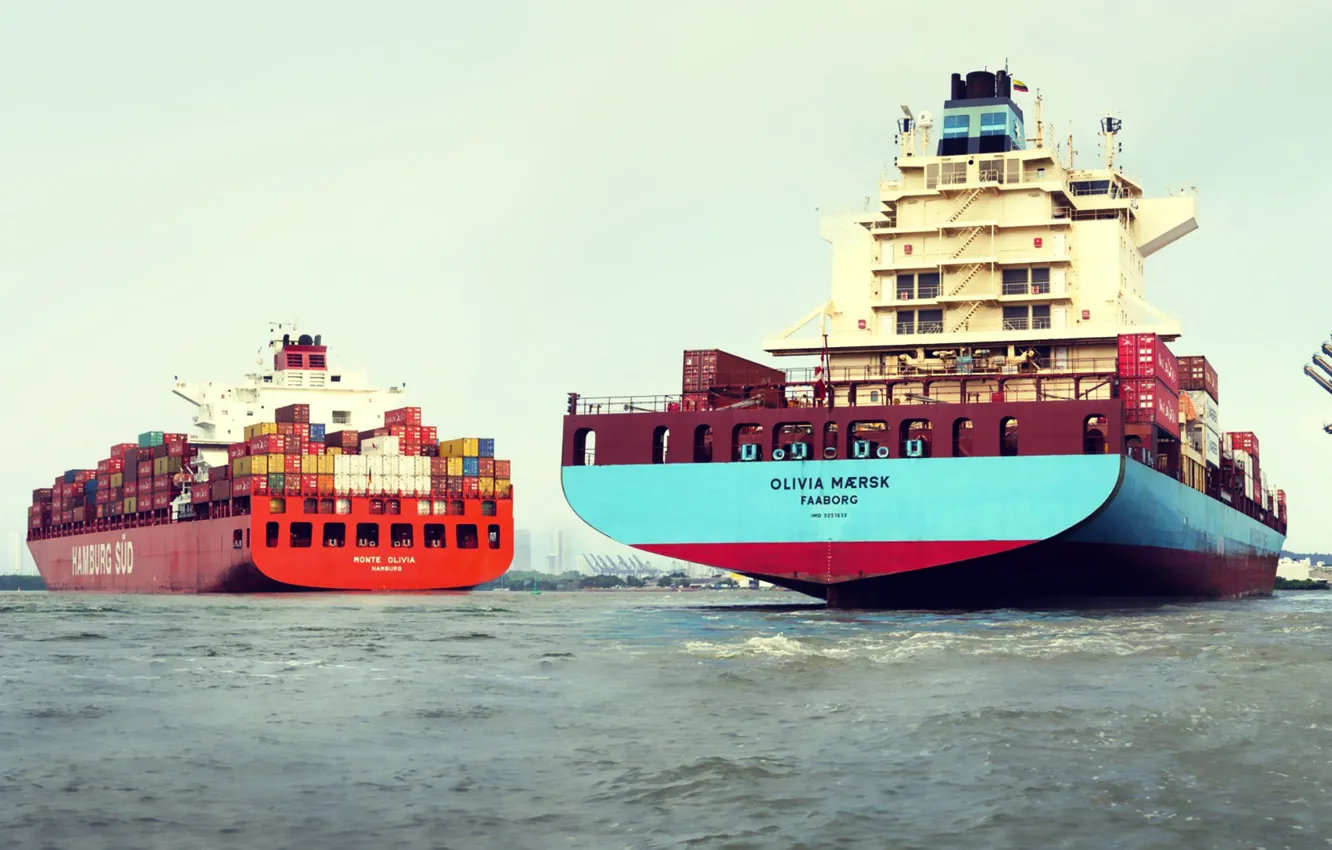 Фото обои Порт, Судно, Два, Maersk, Maersk Line, Контейнеровозы, Mærsk, Hamburg Süd