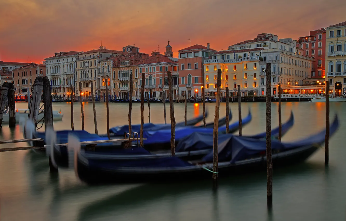 Фото обои огни, Италия, Венеция, гондола