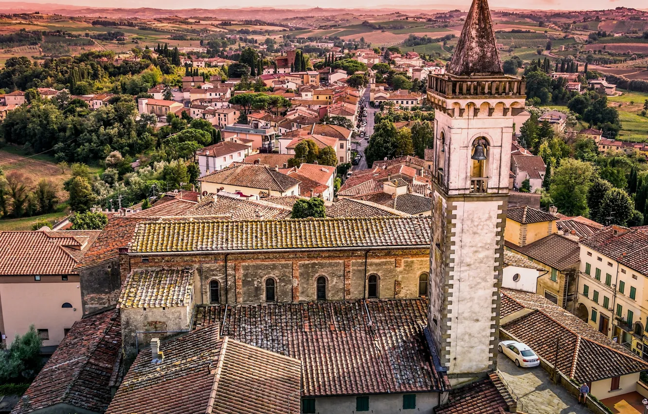 Фото обои здания, крыши, Италия, панорама, Italy, Винчи, Тоскана, Tuscany