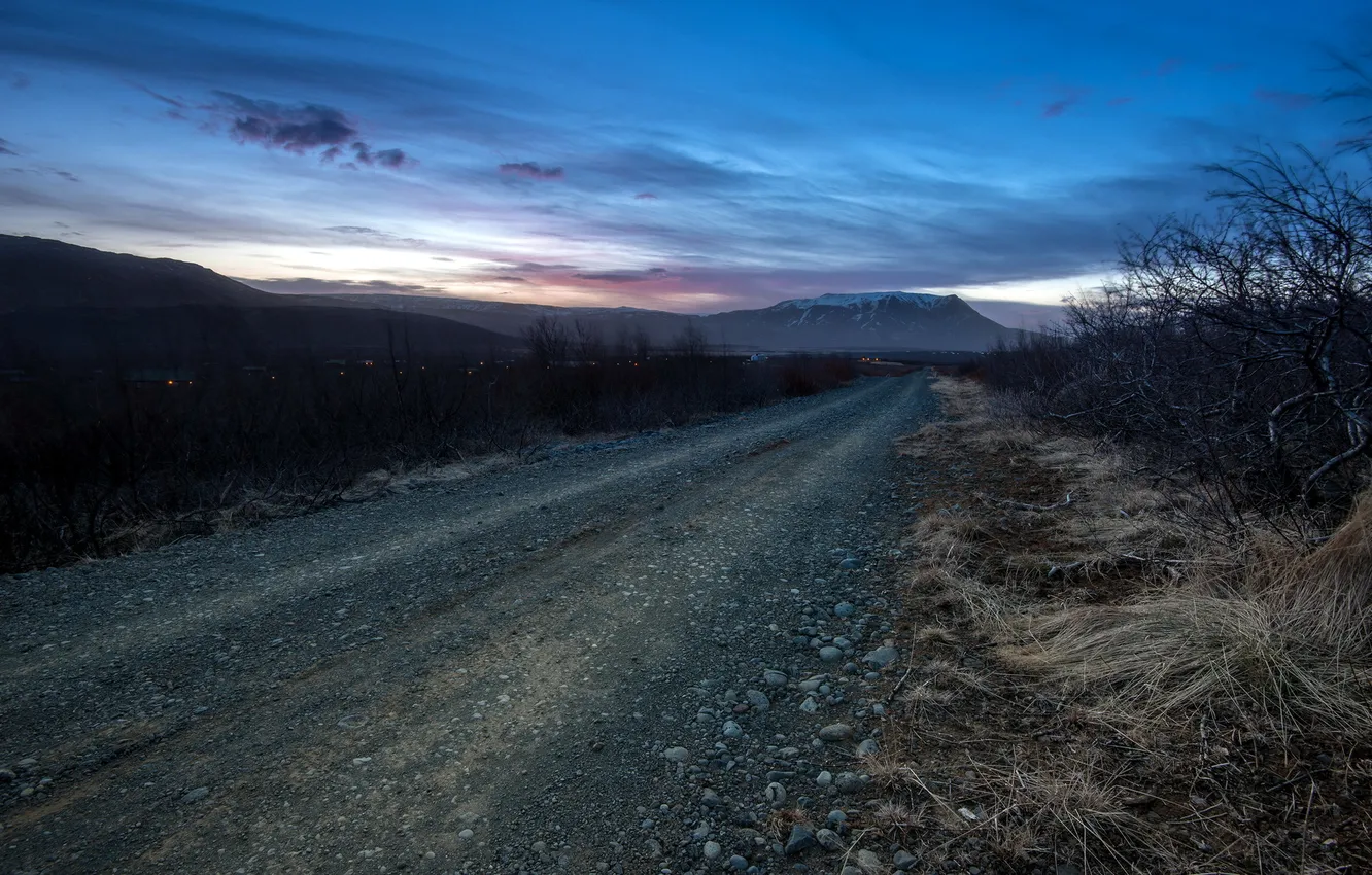 Фото обои дорога, пейзаж, вечер