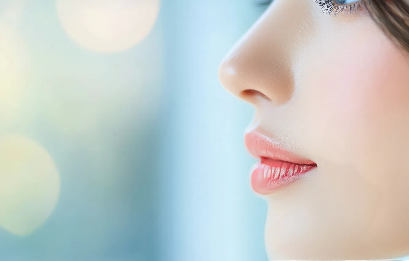 Фото обои девушка, лицо, нежность, портрет, нос, губы, профиль, азиатка