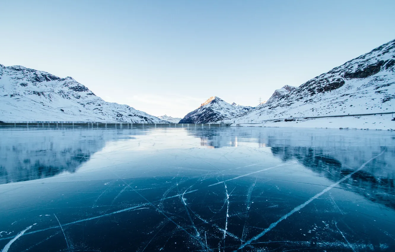 Фото обои лед, зима, лес, озеро, Швейцария, Switzerland, замерзшая вода