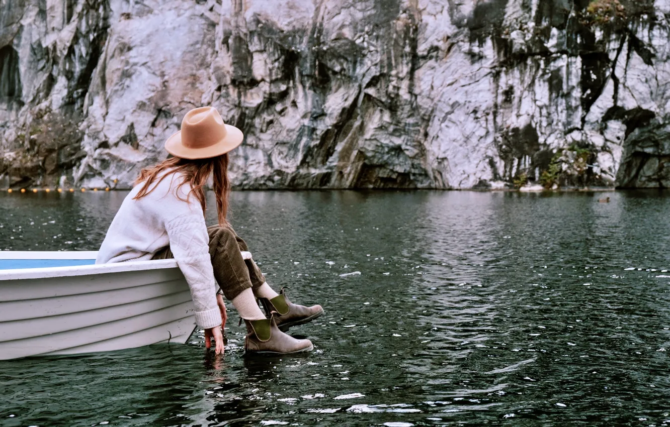 Фото обои вода, девушка, настроение, обои, лодка, wallpaper, girl, water