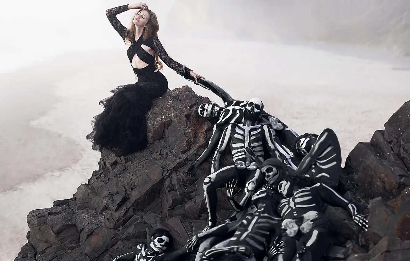 Фото обои девушка, скелеты, Skeleton Queen