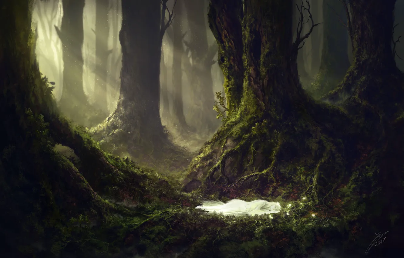Фото обои лес, деревья, существо, The Sleeping Green, The Sleeping