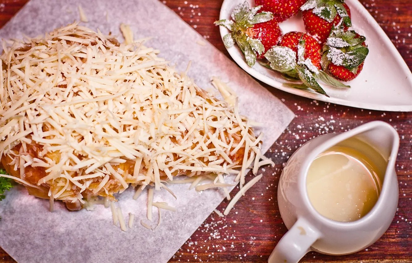 Фото обои сыр, молоко, клубника, хлеб, bread, milk, cheese, strawberries