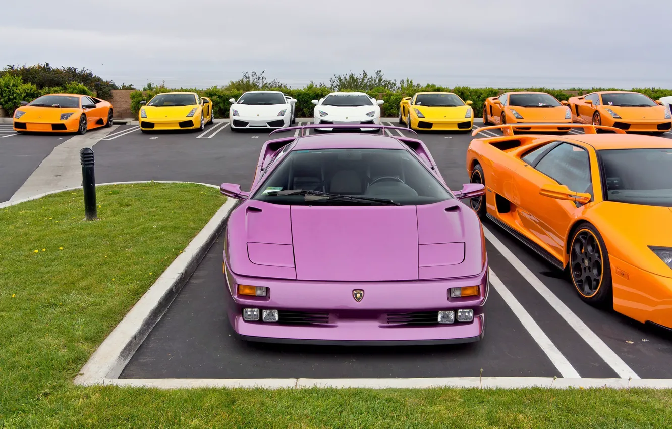 Фото обои Lamborghini, парковка, Gallardo, Murcielago, суперкары, Diablo, Aventador