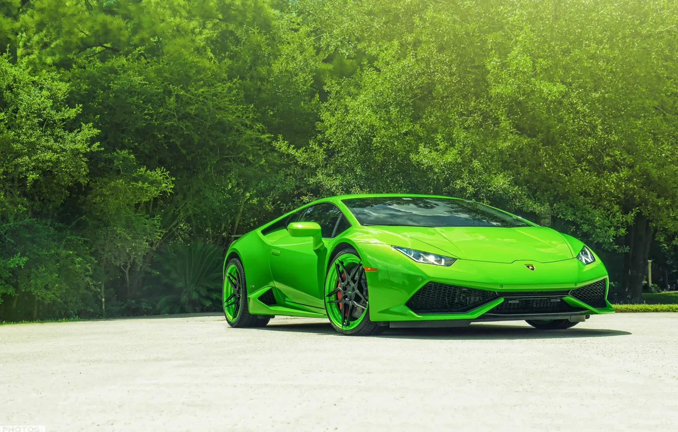 Фото обои Lamborghini, Green, Front, Color, Supercar, Wheels, ADV.1, Huracan