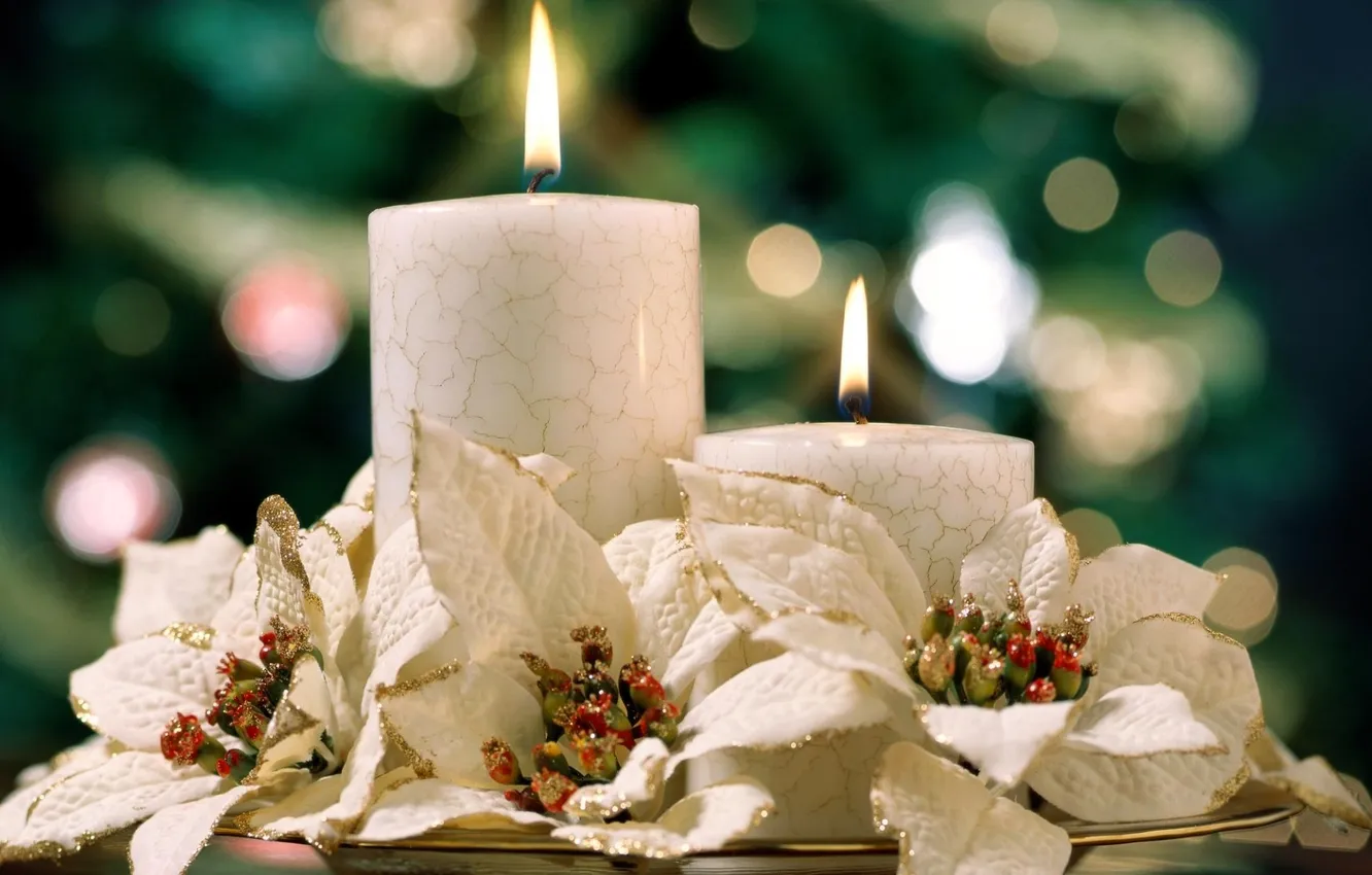 Фото обои цветы, блики, свечи