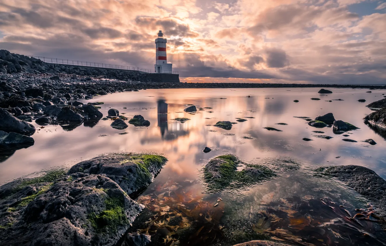 Фото обои берег, маяк, Iceland, Gullbringusysla