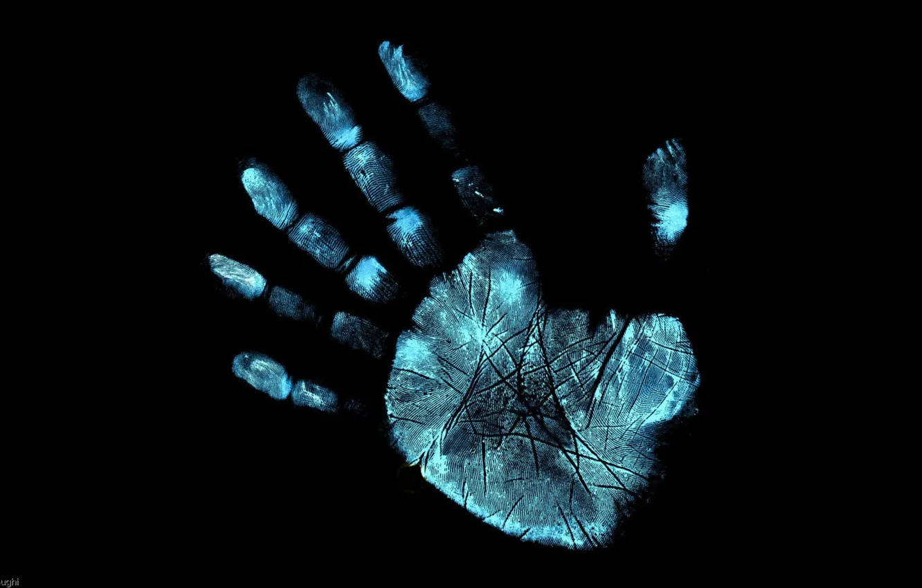 Фото обои hand, fringe glyphs, fingerprint