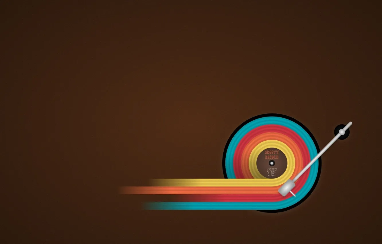 Фото обои минимализм, minimalism, коричневый фон, brown background, vinyl record, виниловая пластинка