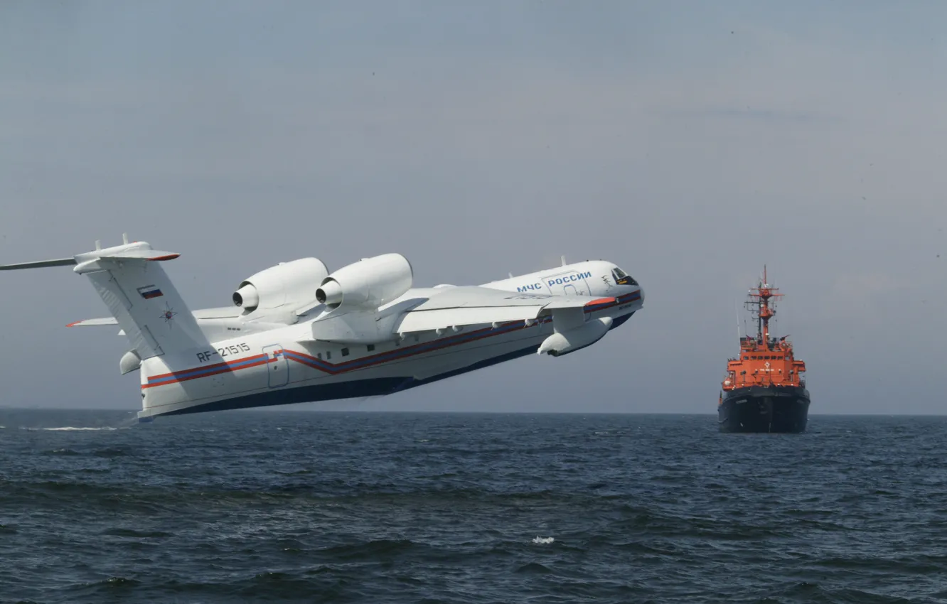 Фото обои море, взлет, Самолет-амфибия, МЧС России, Бе 200