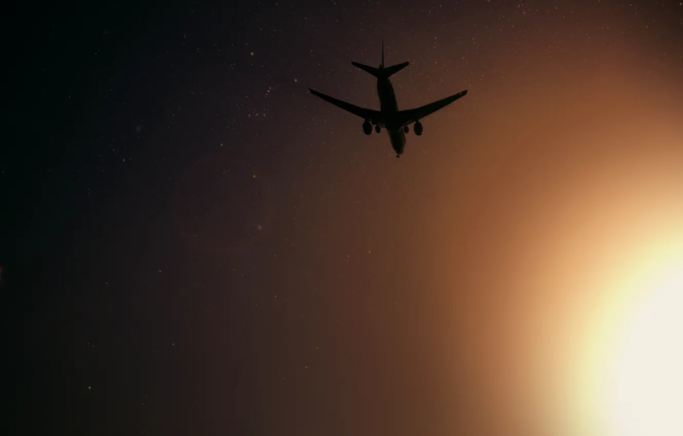 Фото обои небо, ночь, Самолет, полет.