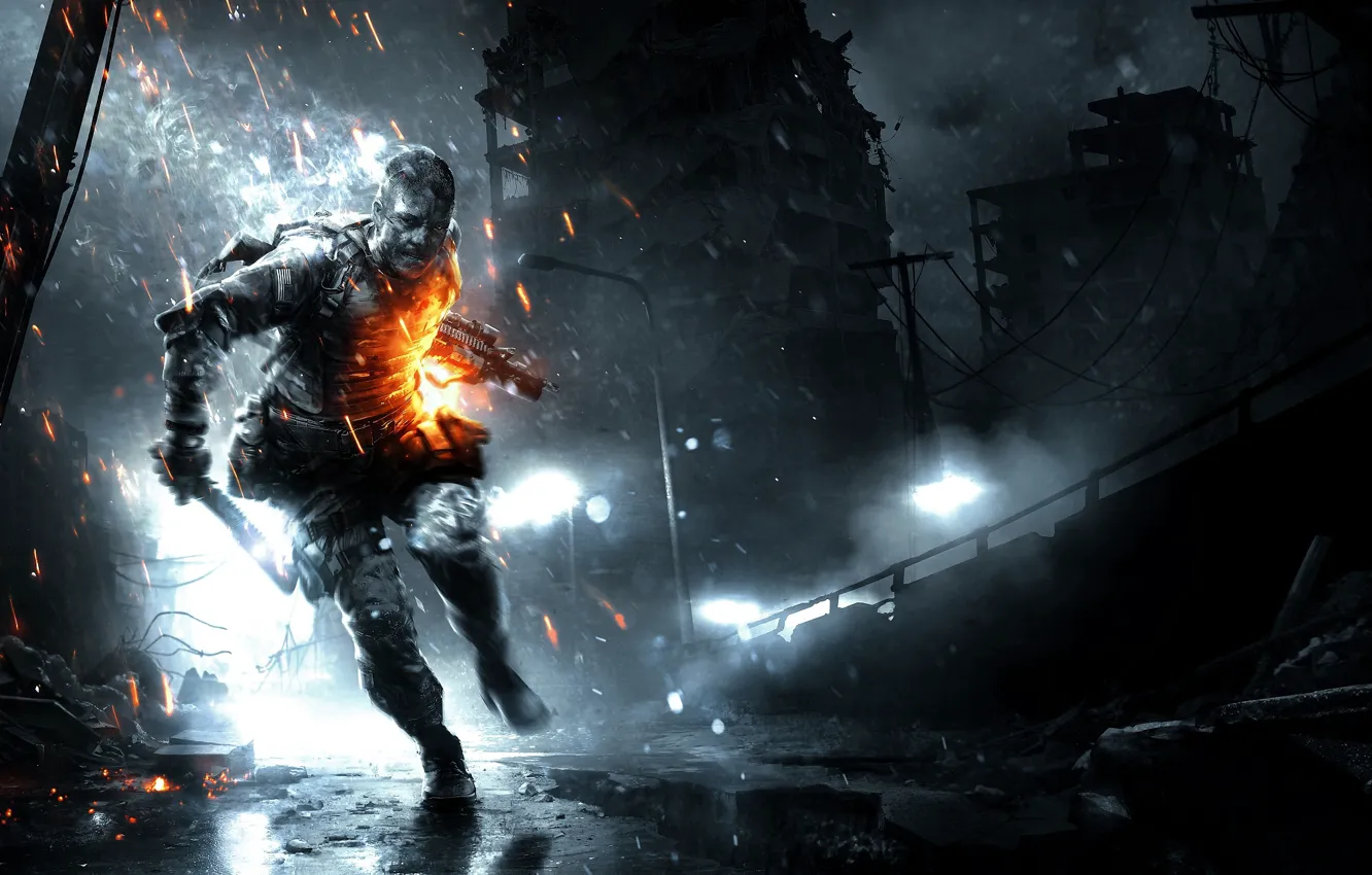 Фото обои дым, солдат, бежит, Battlefield 3, Battlefield 3: Aftermath