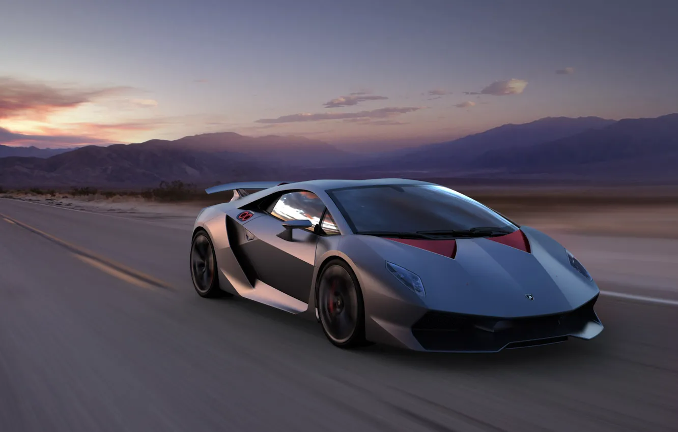 Фото обои Горы, Lamborghini, Скорость, Пейзаж, Суперкар, Supercar, Elemento, Sesto