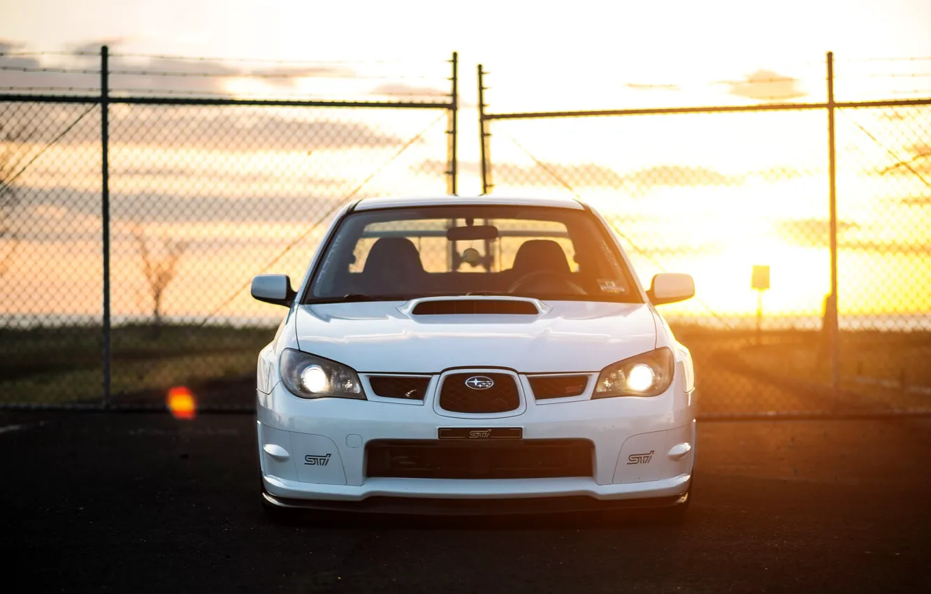 Фото обои Subaru, Impreza, WRX, STI, Sunset, White, Evening, Face