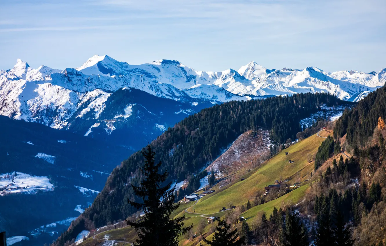Фото обои снег, горы, склоны, вершины, Австрия