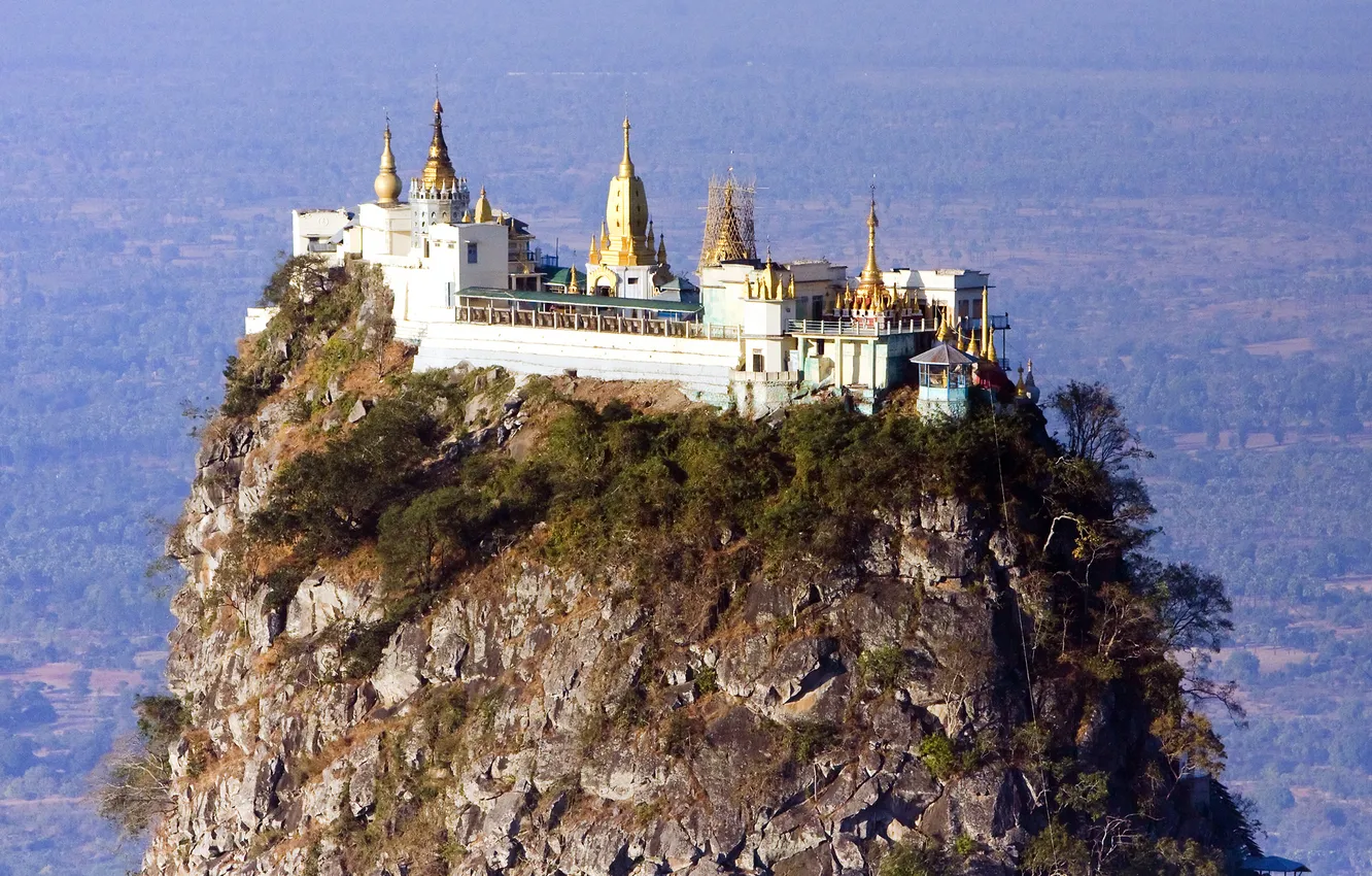 Фото обои скала, высота, храм, Mount Popa Myanmar