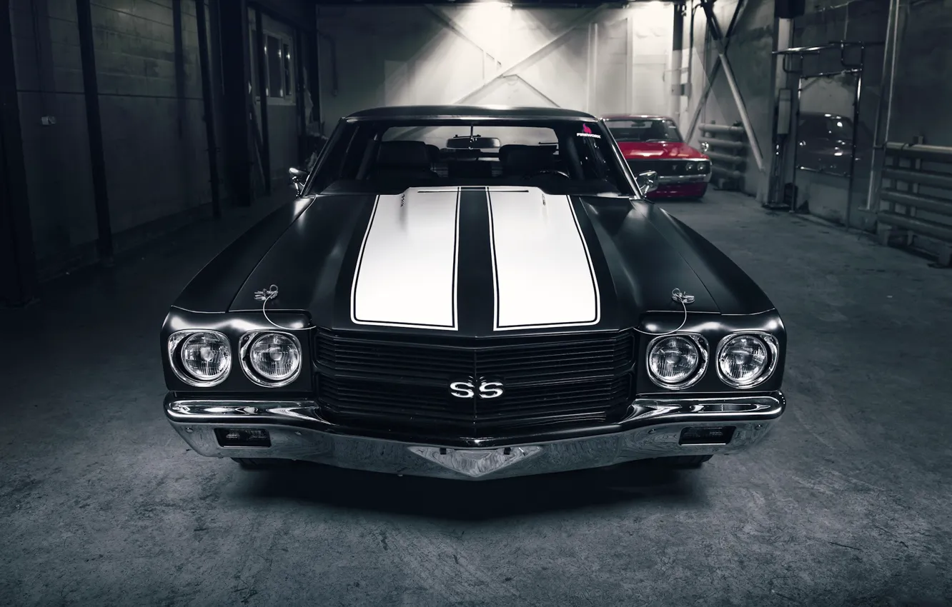 Фото обои Black, Chevelle SS, White lines