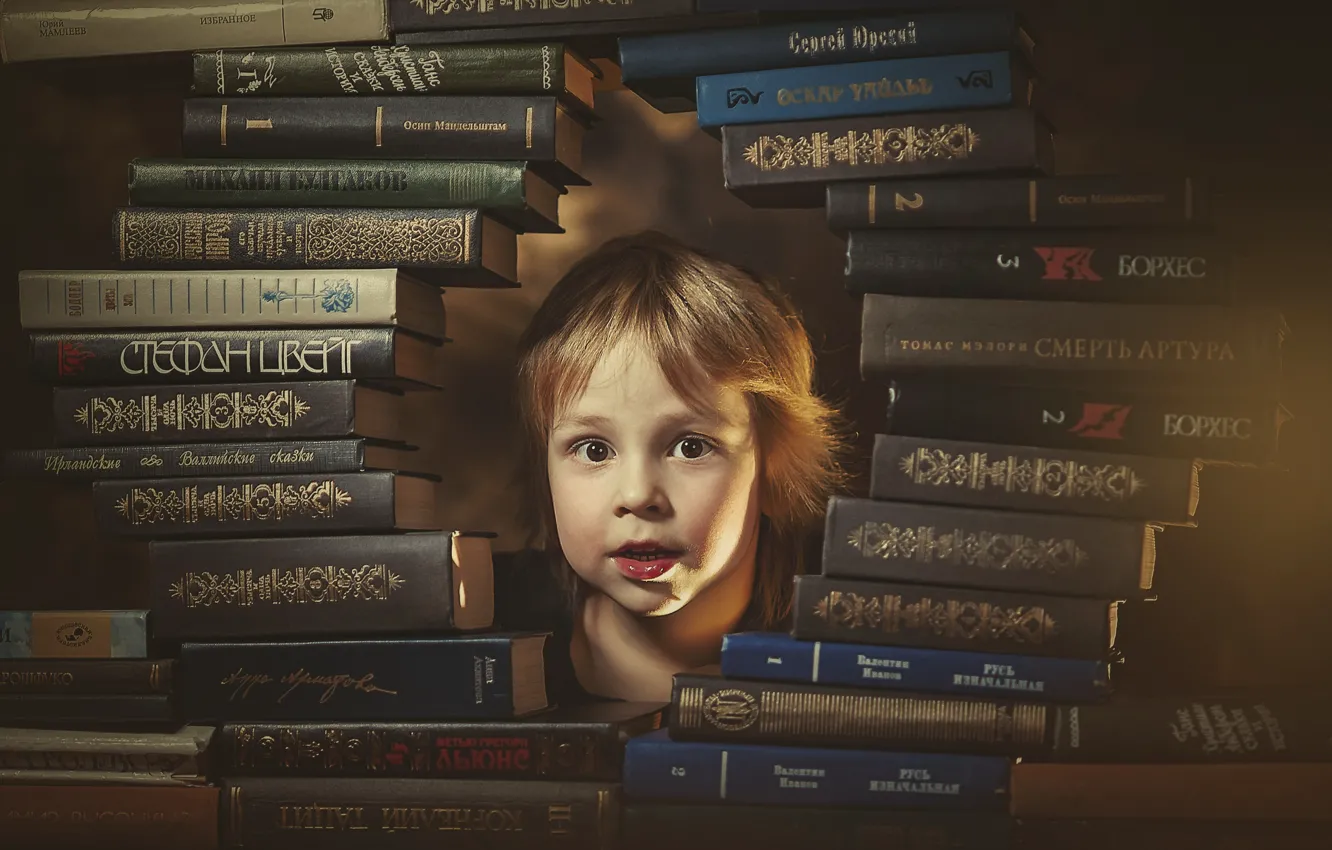 Фото обои книги, голова, мальчик, ребёнок, Ксения Лысенкова