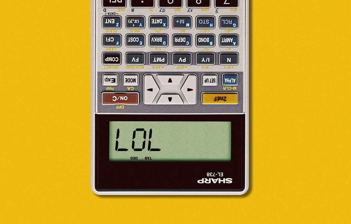 Фото обои Art, Wallpaper, Yellow, Minimalism, Humor, Calculator, Matt Chase, SHARP EL-738