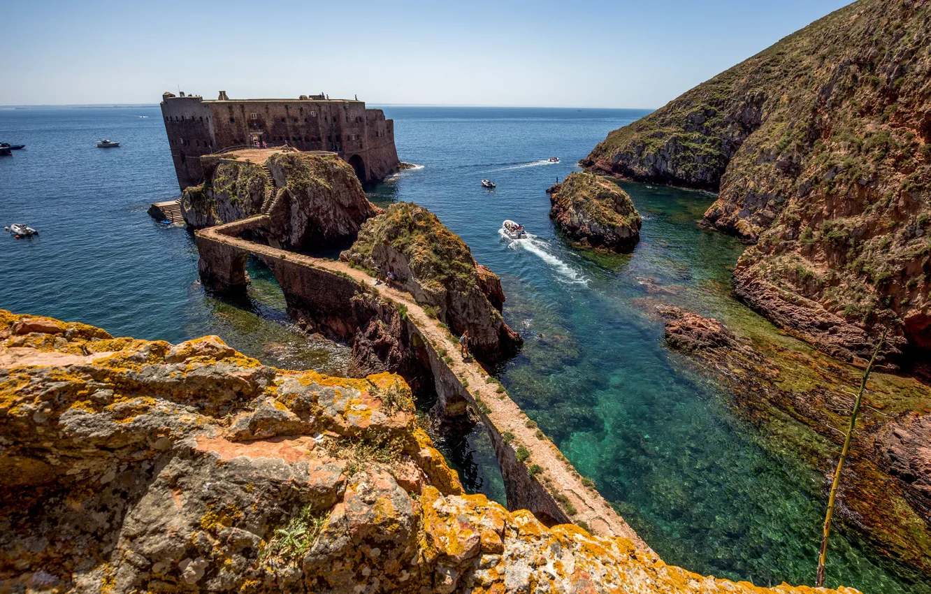 Фото обои море, пейзаж, природа, скалы, крепость, Португалия, Berlenga Grande