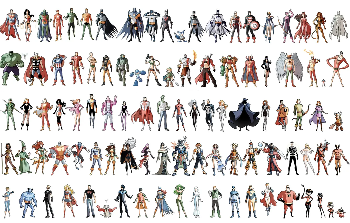 Фото обои Tomb Raider, Wonder Woman, Hulk, Batman, Wolverine, Punisher, Iron Man, Deadpool