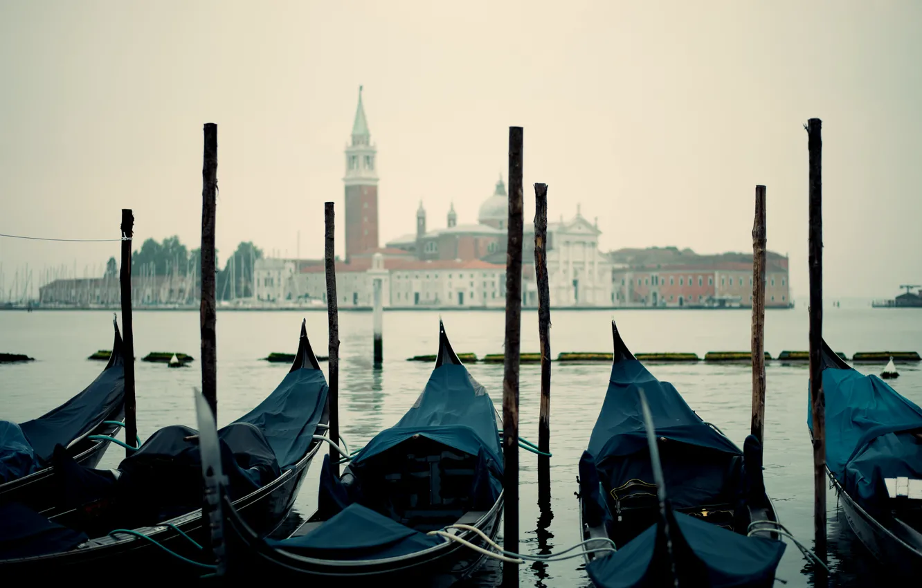 Фото обои лодка, Италия, церковь, Венеция, канал, гондола