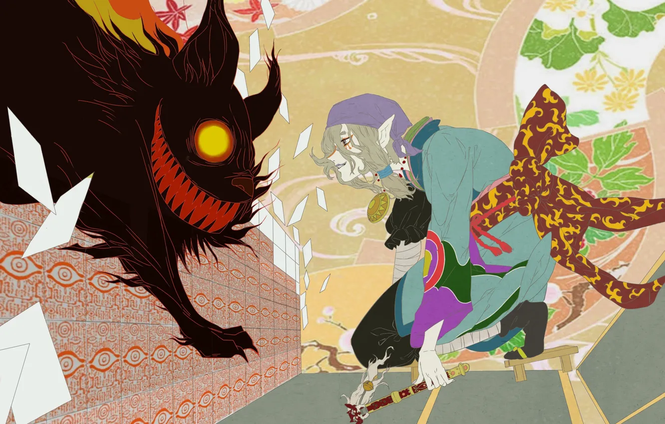 Фото обои монстр, демон, арт, Аниме, парень, Anime, Mononoke, Kusuriuri