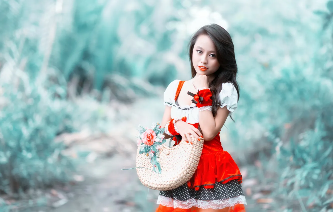 Фото обои взгляд, девушка, азиатка