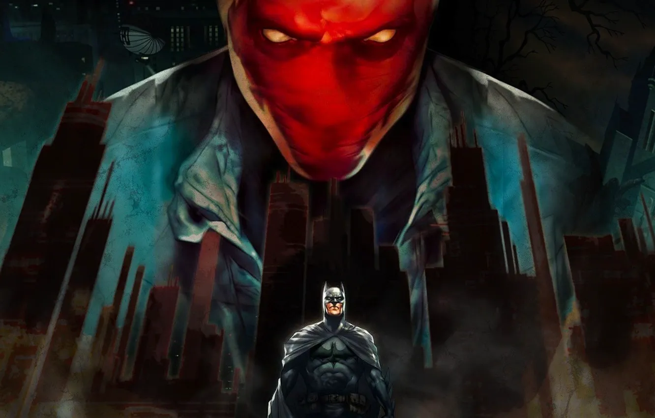 Фото обои маска, плащ, Batman, супергерой, Готэм-сити, Red Skull