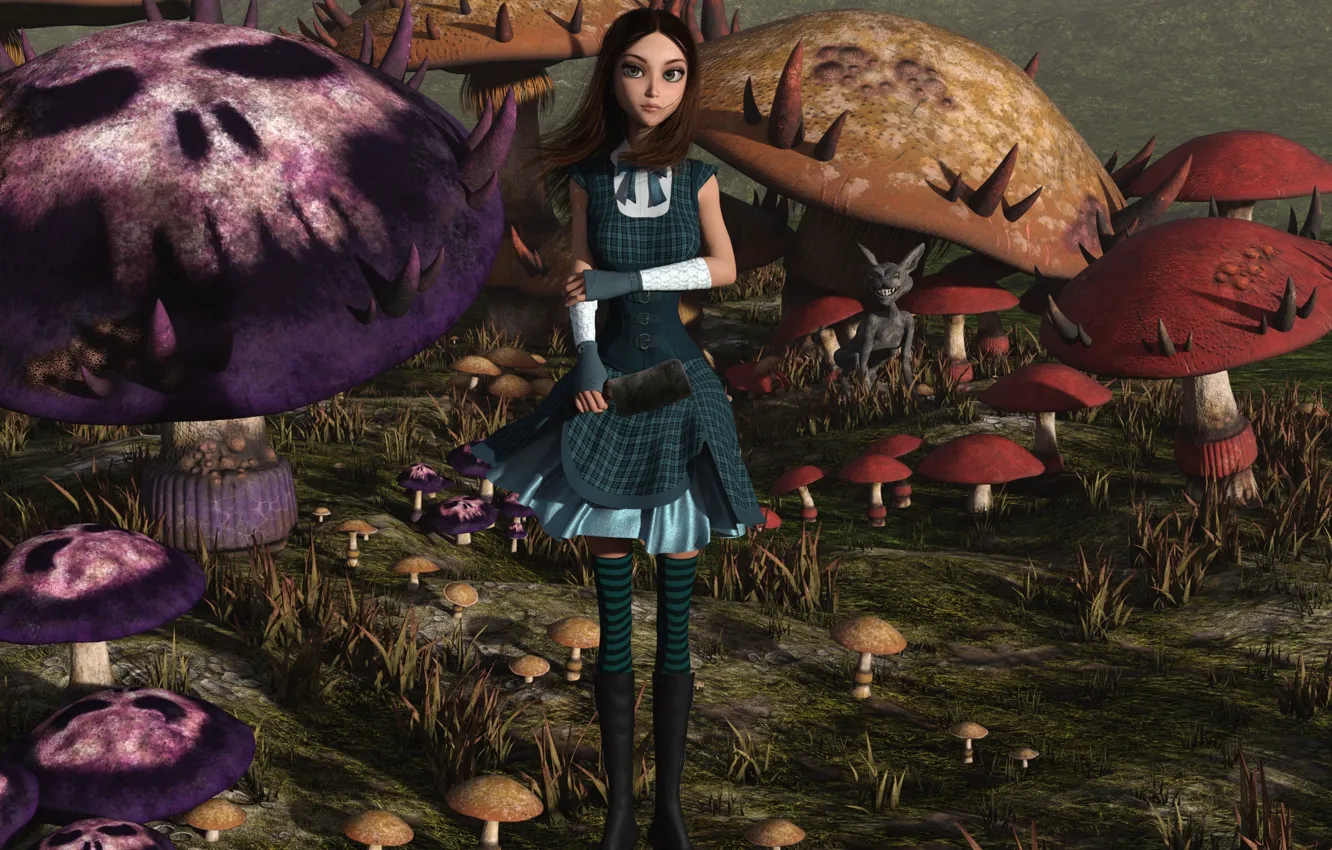 Фото обои грибы, Алиса, девочка