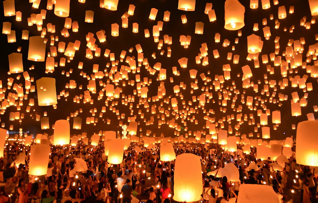 Фото обои Thailand, Festival, Lanterns, Floating