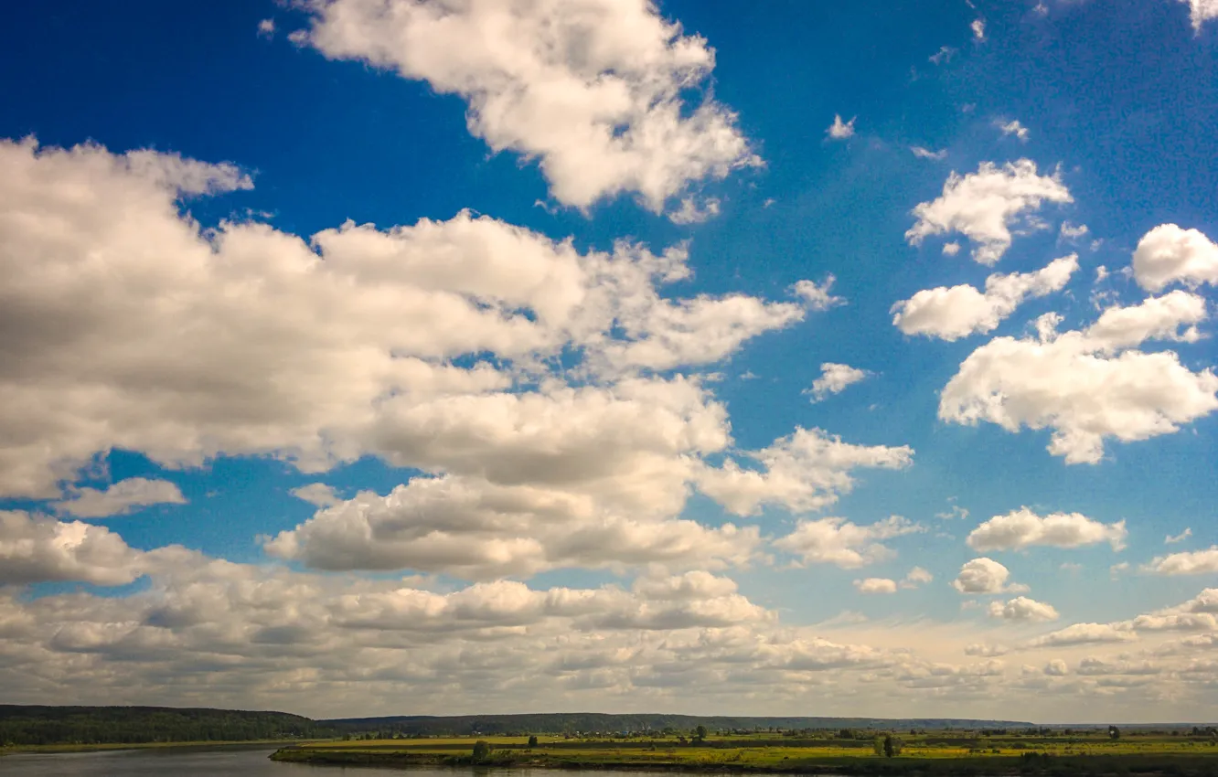 Фото обои облака, река, Лагерный сад, Томск, Нижняя терраса, Томь