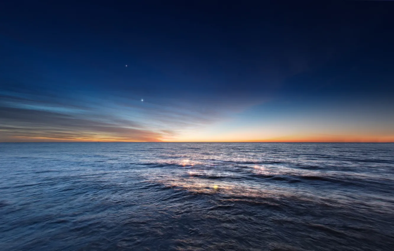 Фото обои небо, океан, рассвет, Юпитер, Венера