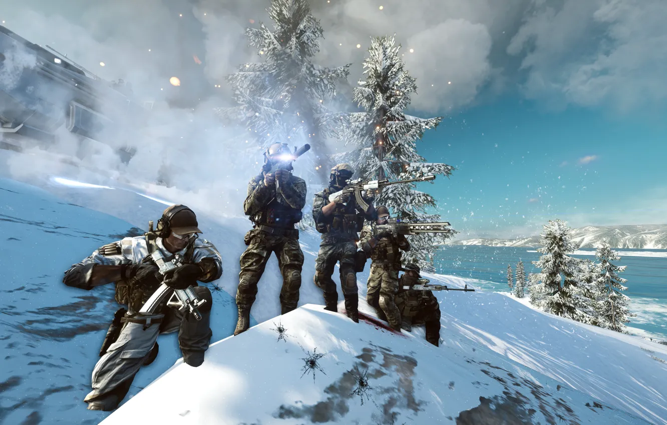 Фото обои небо, ночь, оружие, солдат, Battlefield 4