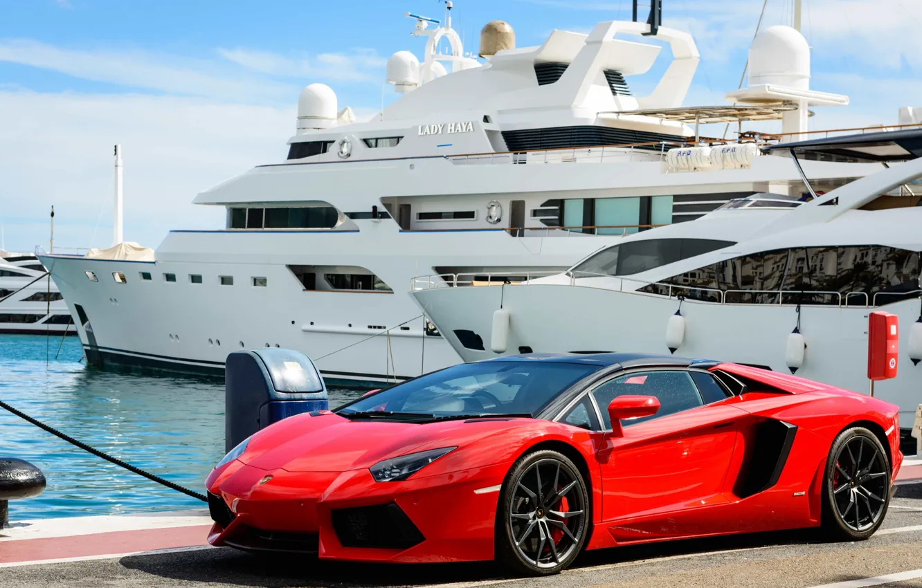Фото обои яхта, Red, Aventador, Ламборгини Авентадор, Sportcar, Lamboghini