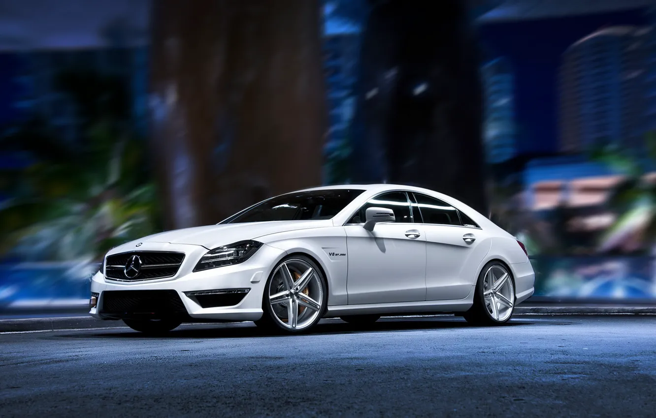 Фото обои белый, тюнинг, wallpaper, мерседес, autowalls, Mercedes Benz CLS, hd pictures
