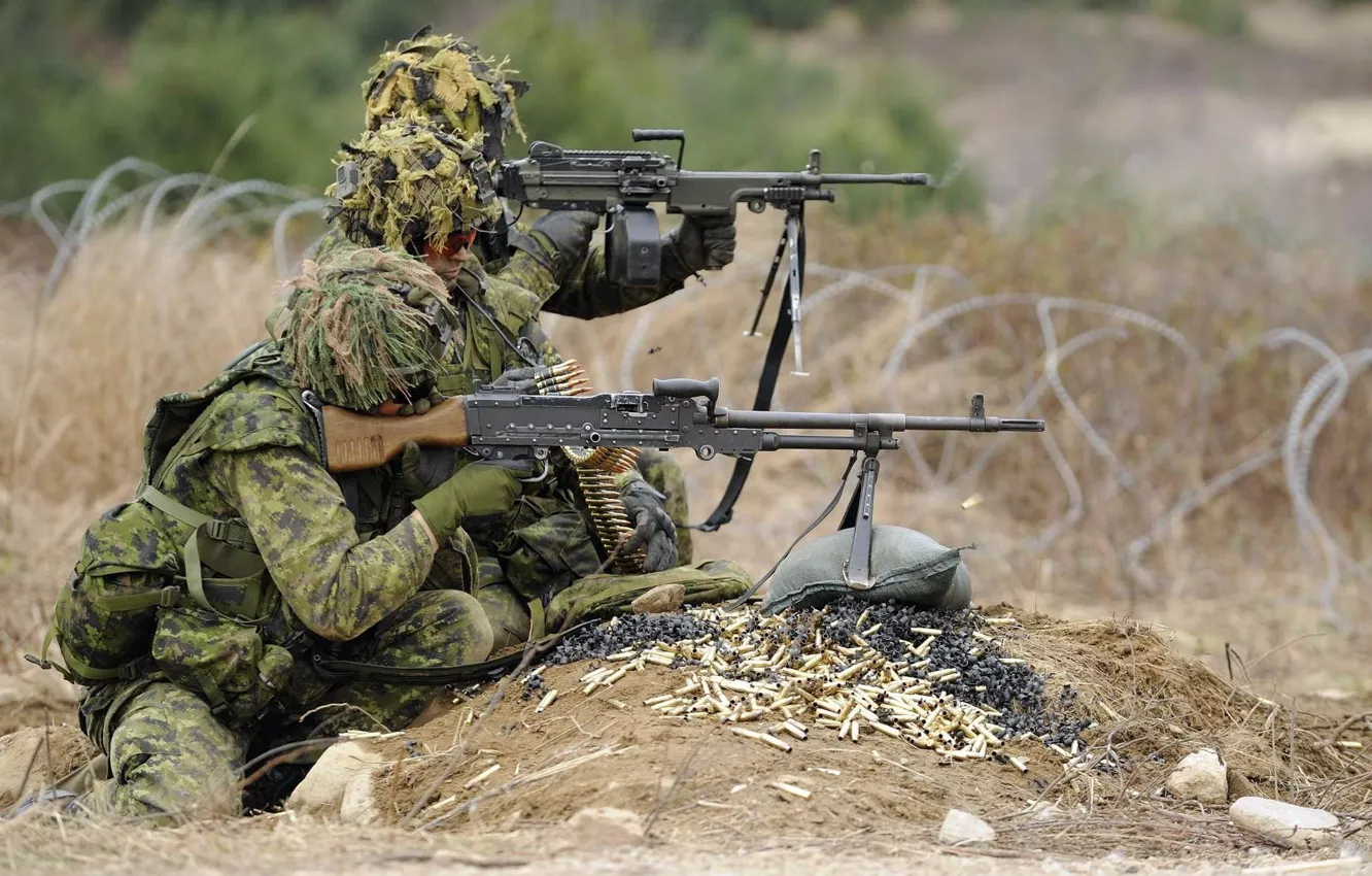 Фото обои Soldiers, Canadian Army, C6 and C9 machine guns
