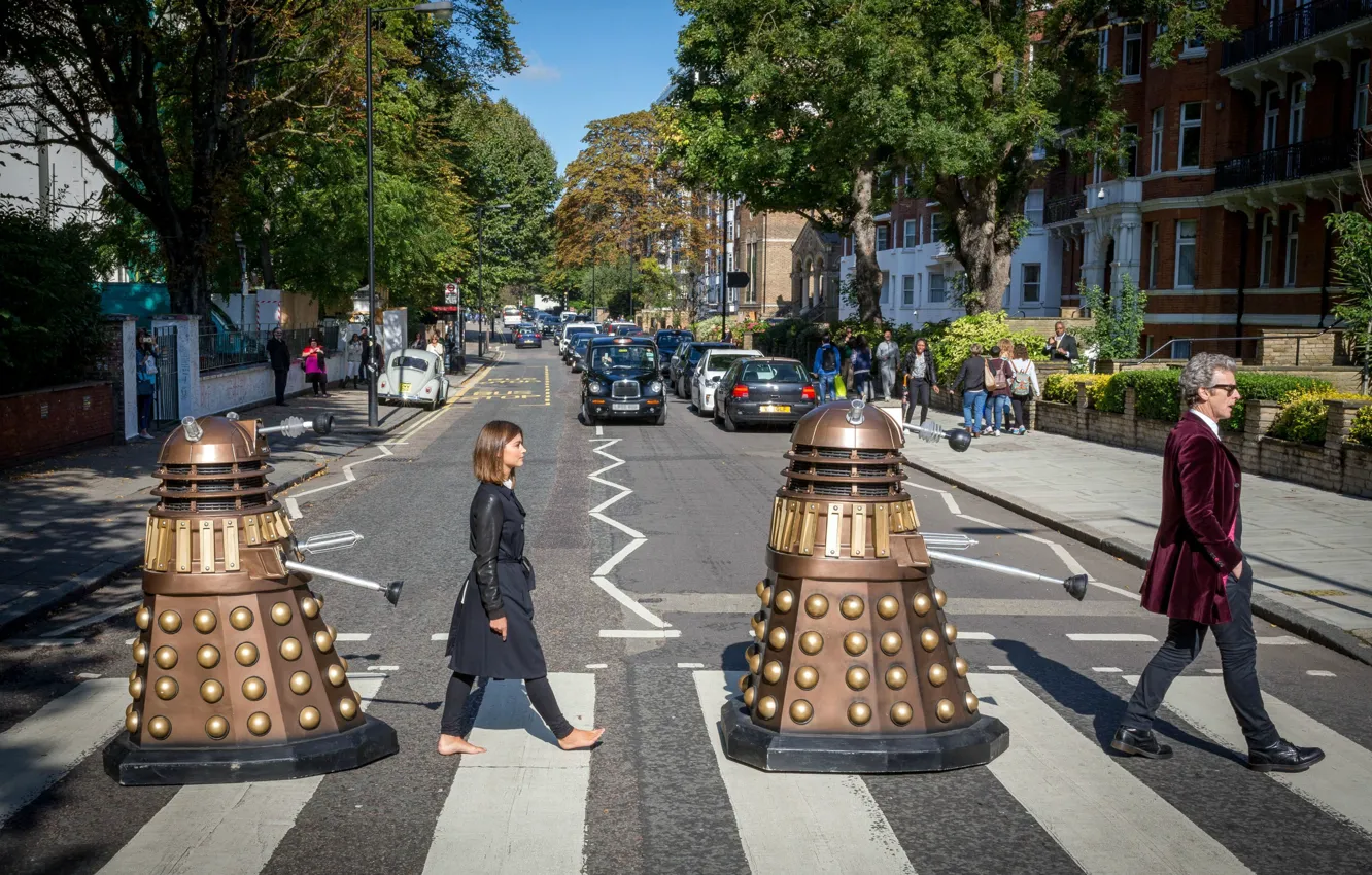 Фото обои Abbey Road, The Beatles, Doctor Who, Доктор Кто, Jenna-Louise Coleman, Дженна-Луиза Коулман, Peter Capaldi, Питер …