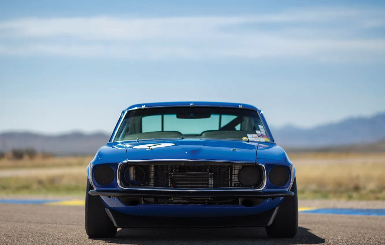 Фото обои синий, скорость, Mustang, Ford, Muscle, 1969, Car, Race