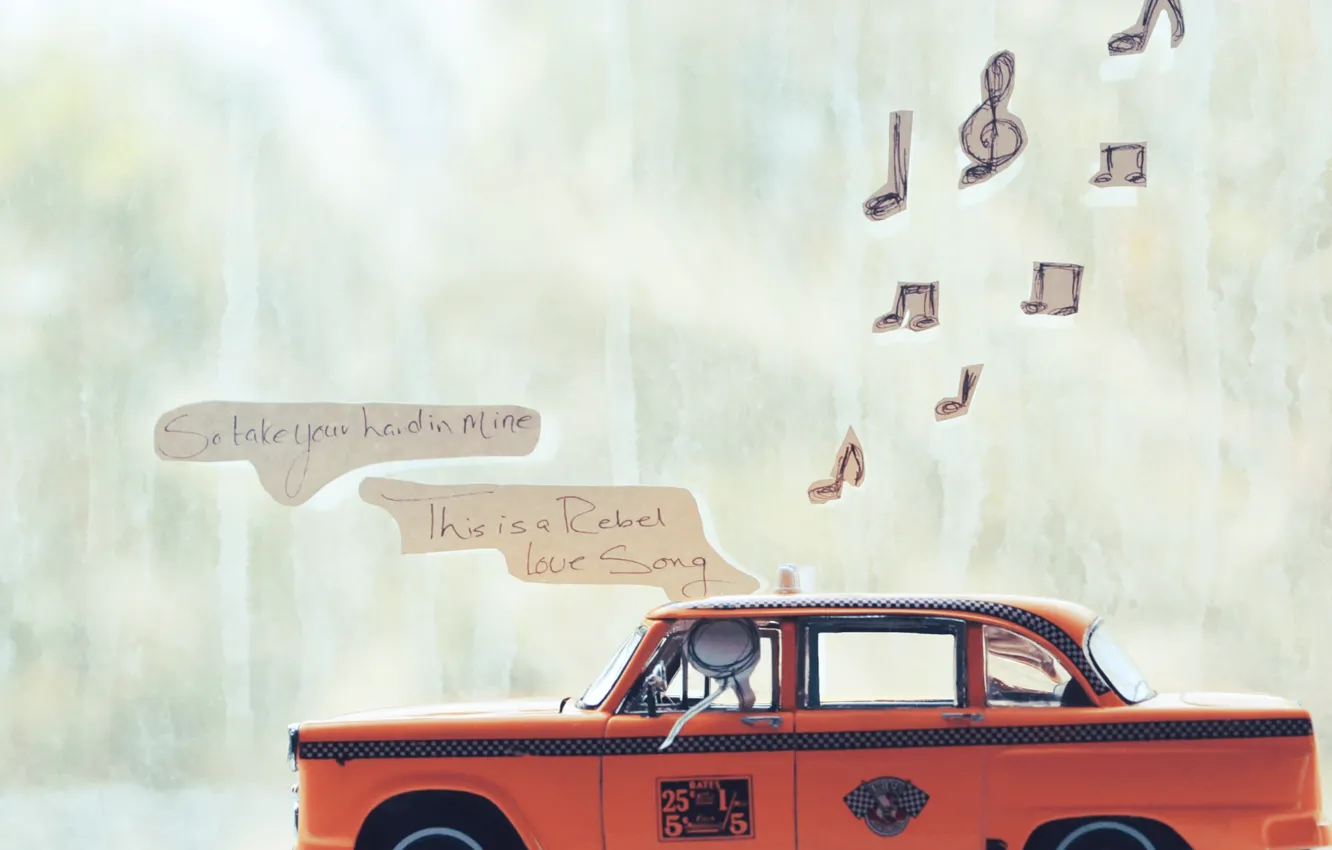 Фото обои ноты, музыка, радио, окно, человечек, такси, слова, песня