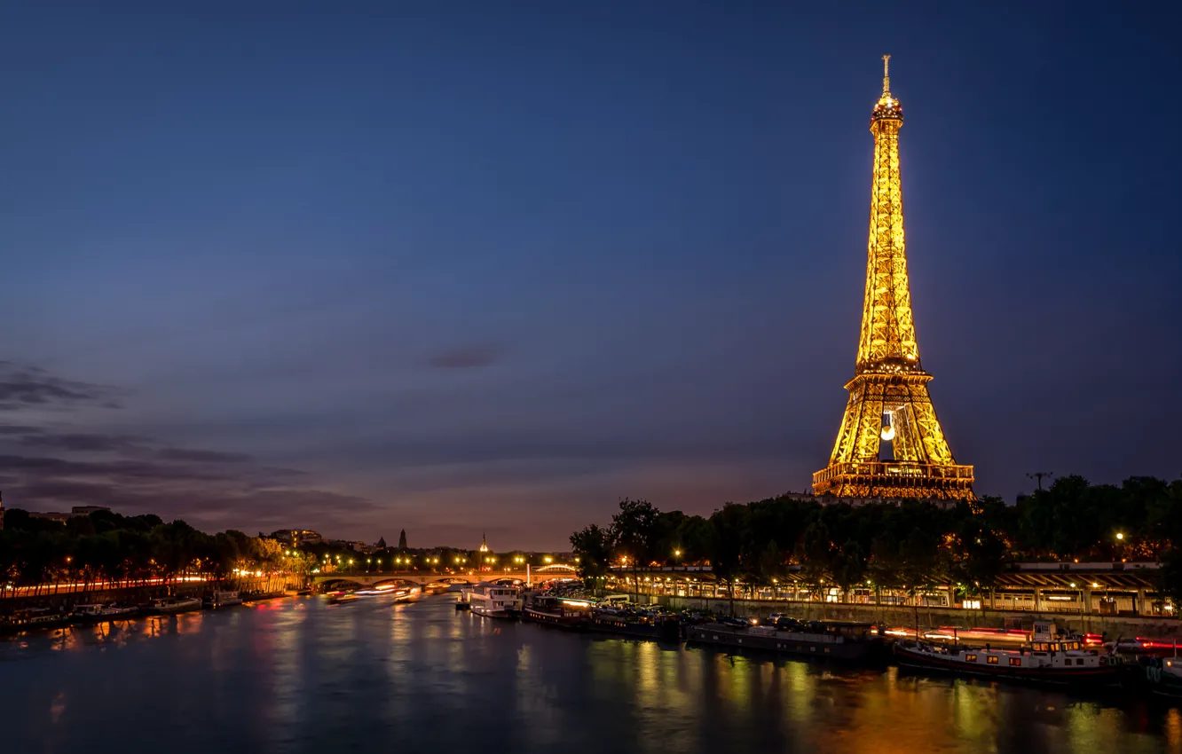 Фото обои река, Париж, Сена, Эйфелева башня