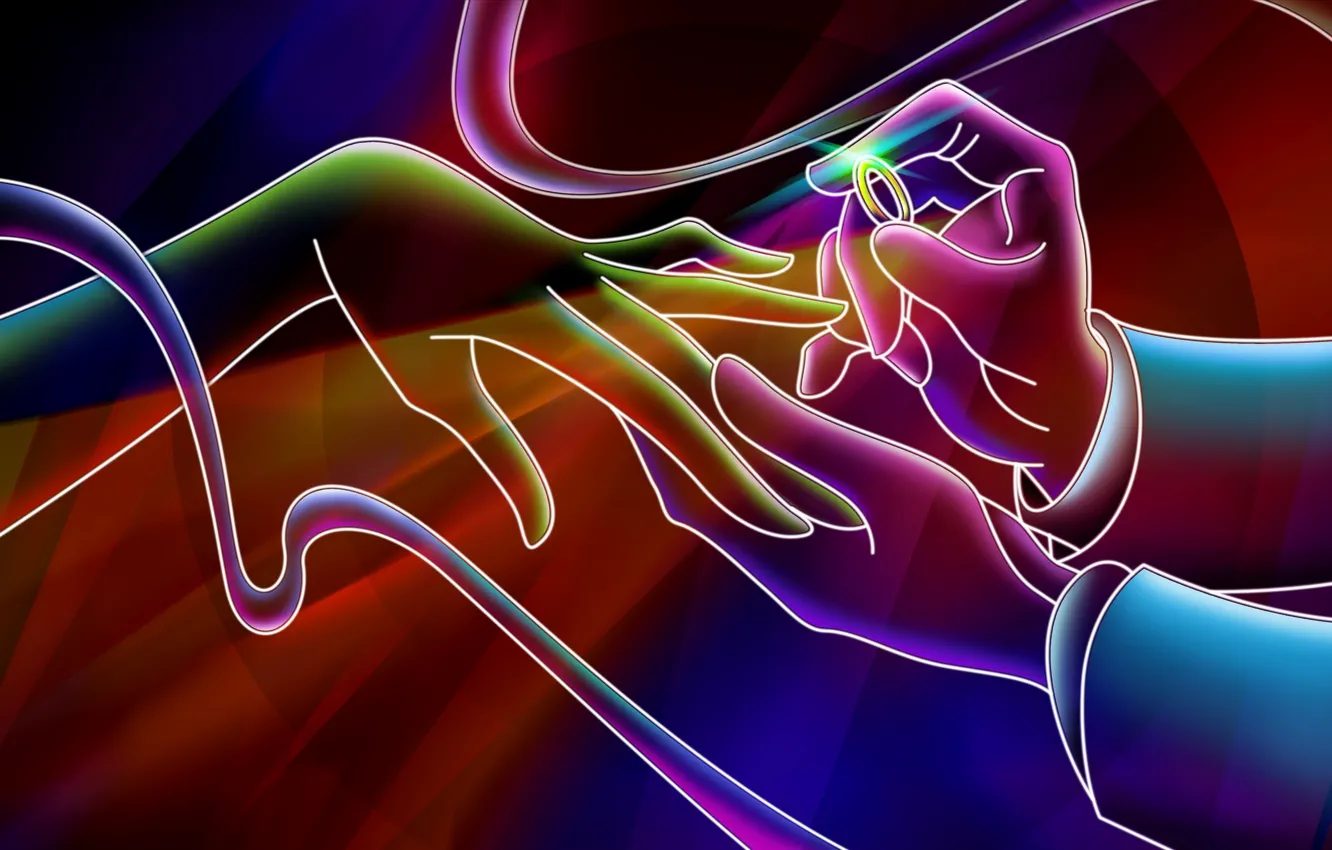 Фото обои абстракция, неон, руки, жест, neon, abstraction, hands, wedding